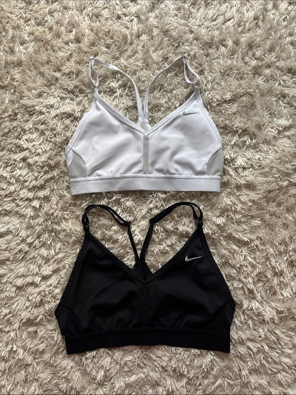 Nike Women's Dual-Pack Strappy Sports Bras in White & Black XS